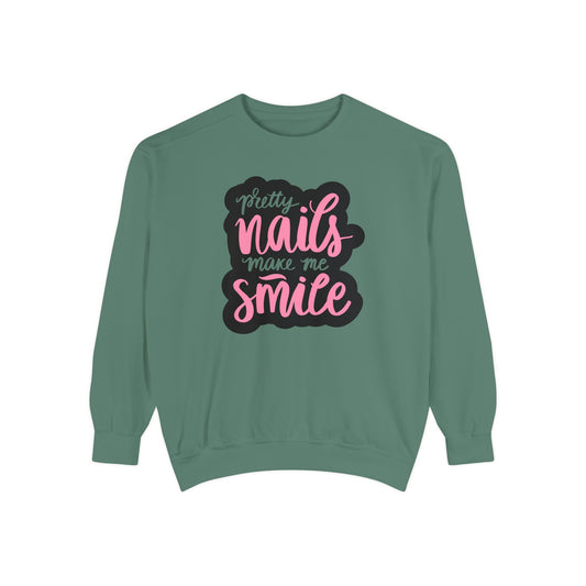 Pretty Nails Make Me Smile Sweatshirt - Cute Nail Tech Gift - Funny Nail Salon Shirt