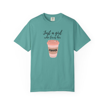 Just a Girl Who Loves Her Coffee Shirt - Cute Coffee Lover T-Shirt - Caffeine Addict Gift