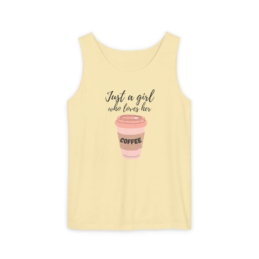 Just a Girl Who Loves Her Coffee Tank Top - Cute Coffee Lover Graphic Shirt - Coffee Lover Gift