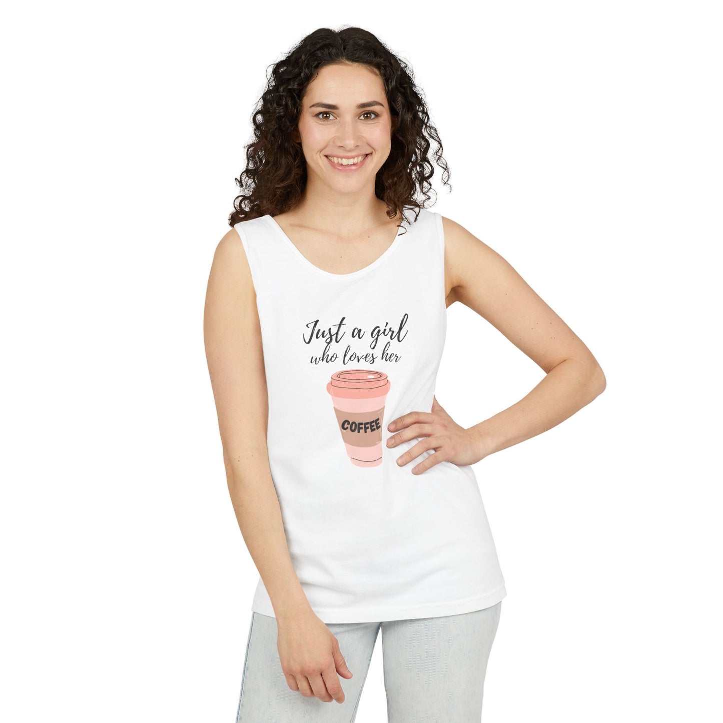 Just a Girl Who Loves Her Coffee Tank Top - Cute Coffee Lover Graphic Shirt - Coffee Lover Gift