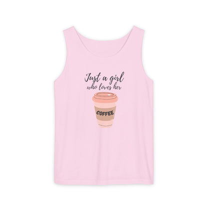 Just a Girl Who Loves Her Coffee Tank Top - Cute Coffee Lover Graphic Shirt - Coffee Lover Gift