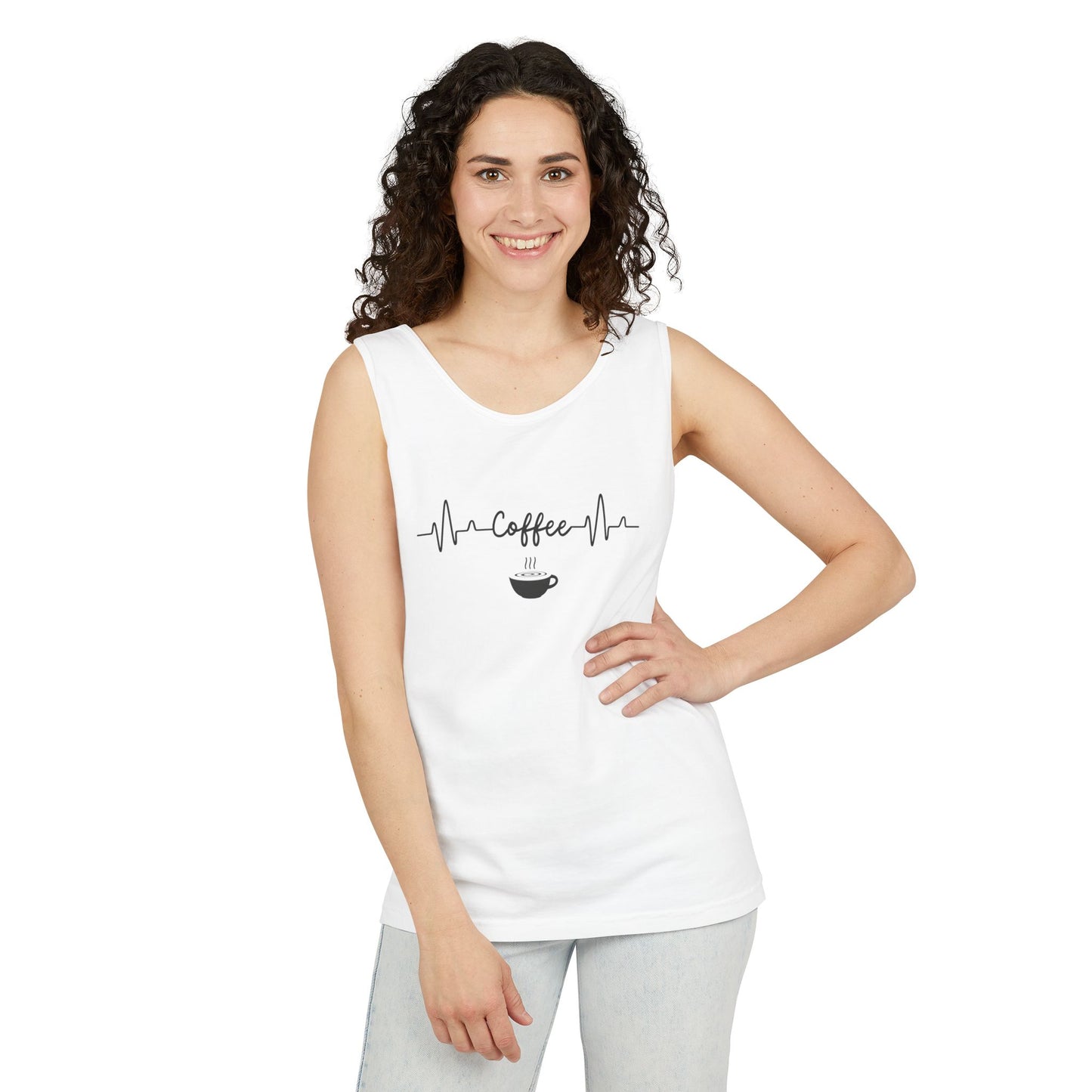 Coffee Heartbeat Tank Top - Minimalist Unisex Caffeine Lover Shirt for Daily Brew Style