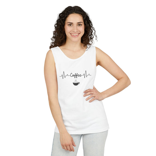 Coffee Heartbeat Tank Top - Minimalist Unisex Caffeine Lover Shirt for Daily Brew Style